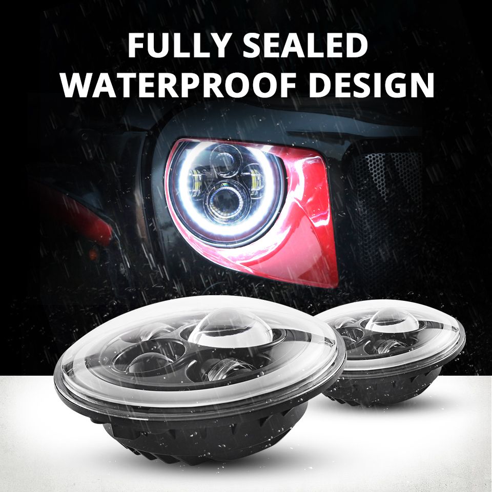 Phare LED 7 pouces pour moto Jeep Wrangler Lada Niva 4x4, design étanche avec œil d'ange jaune et blanc vif