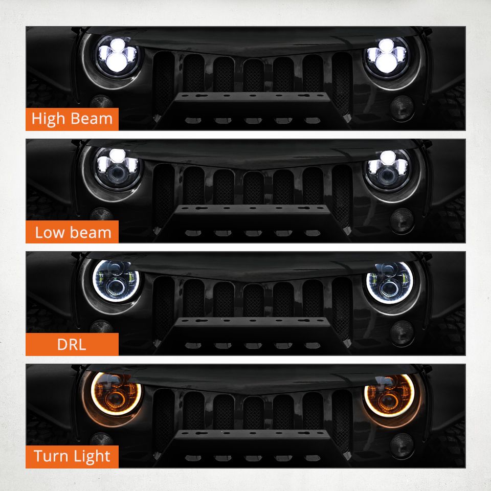 Phare LED 7 pouces pour moto Jeep Wrangler Lada Niva 4x4, design étanche avec œil d'ange jaune et blanc vif