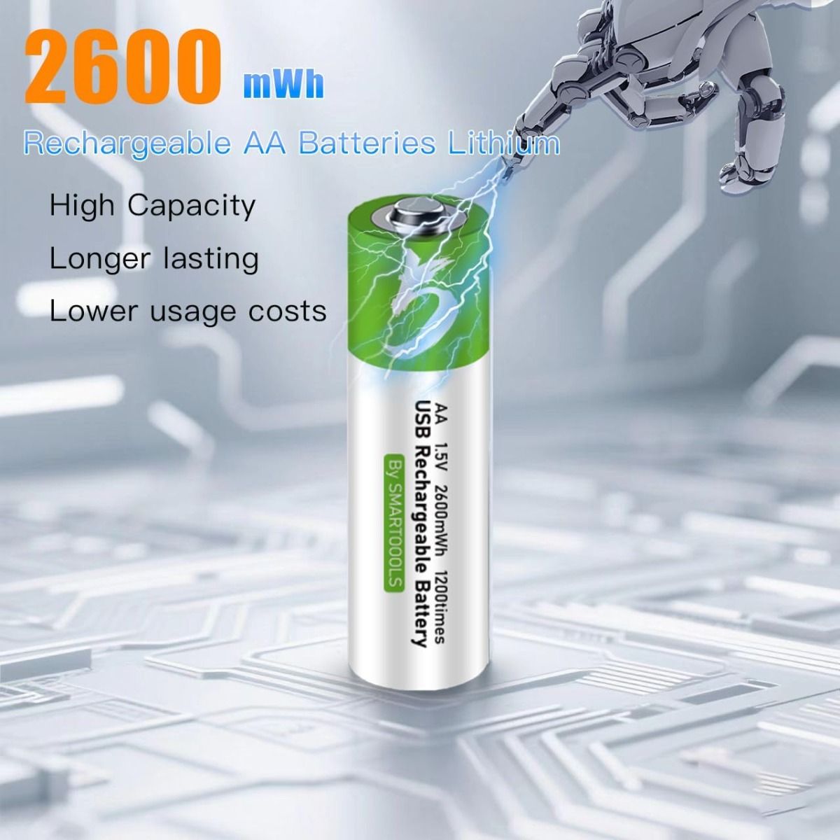 Piles AA Rechargeables USB-C 2600mWh 1.5V, longue durée de vie, écologiques, pour gadgets