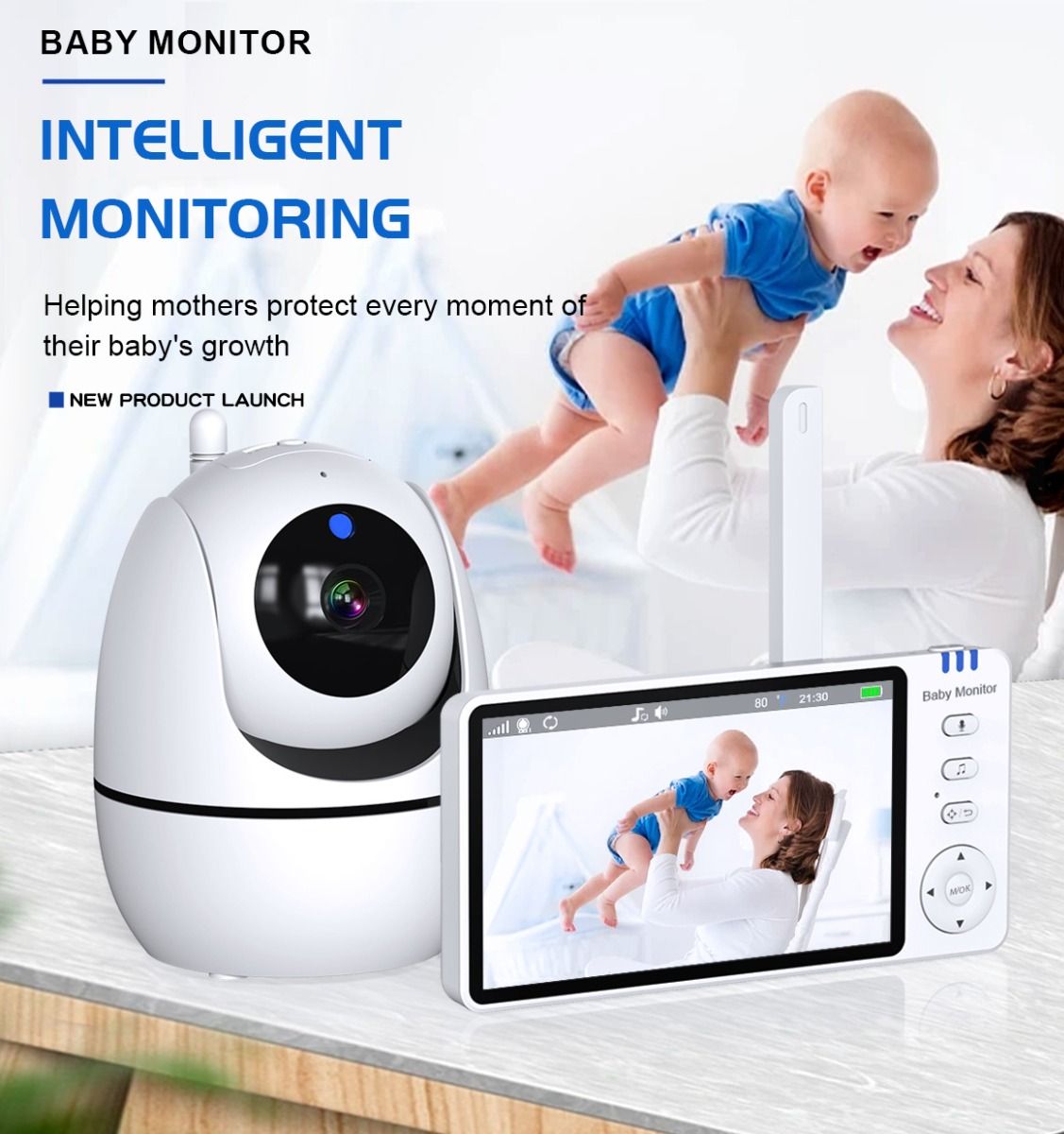 Moniteur vidéo bébé ABM501 moniteur vidéo bébé sécurité familiale LCD 5 pouces vision nocturne sans fil 2.4G
