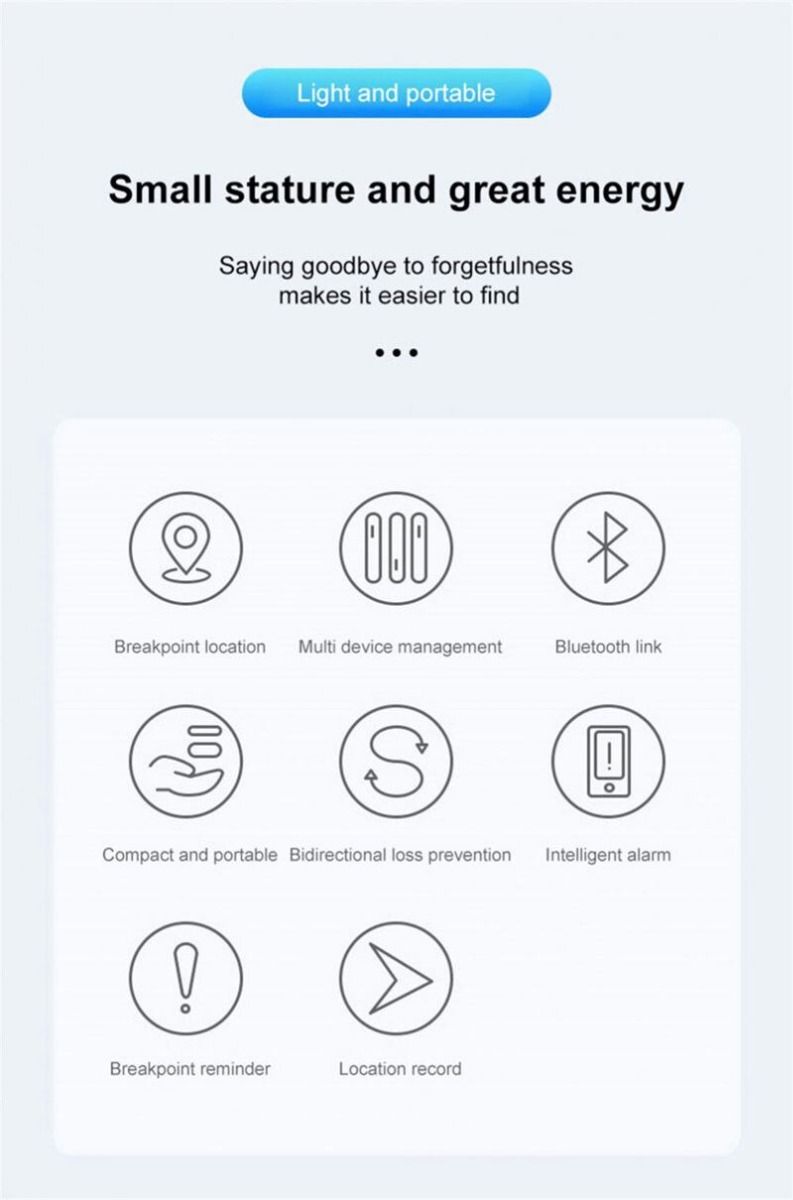 Mini traqueur GPS Bluetooth 4.0 dispositif anti-perte léger design compact recherche en un clic pour animaux et clés