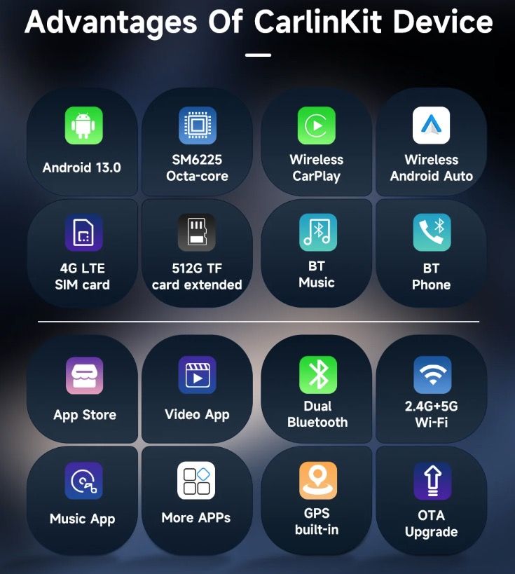 CarlinKit Smart TV Box avec Android 13 filaire vers sans fil CarPlay Ai Box YouTube Netflix Qualcomm 8 cœurs