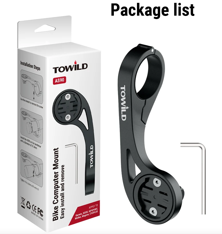 TOWILD AS90 Support de guidon de vélo prolongé Support de phare Support d'ordinateur Support de lampe lanterne Support en fibre