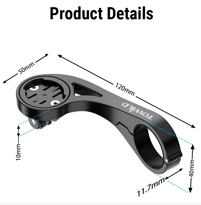 TOWILD AS90 Support de guidon de vélo prolongé Support de phare Support d'ordinateur Support de lampe lanterne Support en fibre