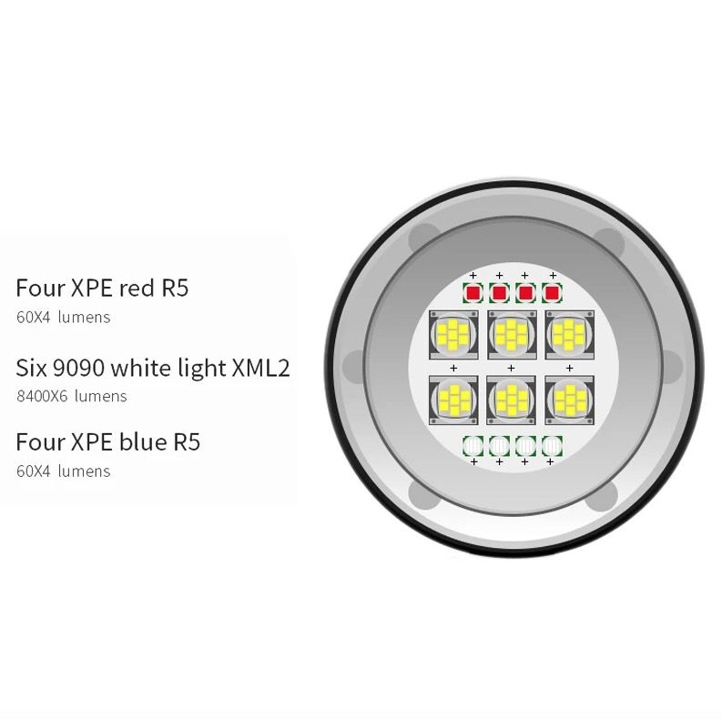 Lampe torche de plongée B11 LED rouge bleu blanc - Lumière pour photographie sous-marine 80M, lanterne de plongée pour exploration marine