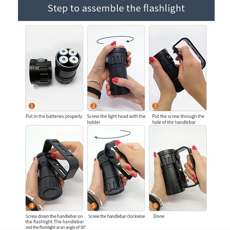 Lampe torche de plongée B11 LED rouge bleu blanc - Lumière pour photographie sous-marine 80M, lanterne de plongée pour exploration marine
