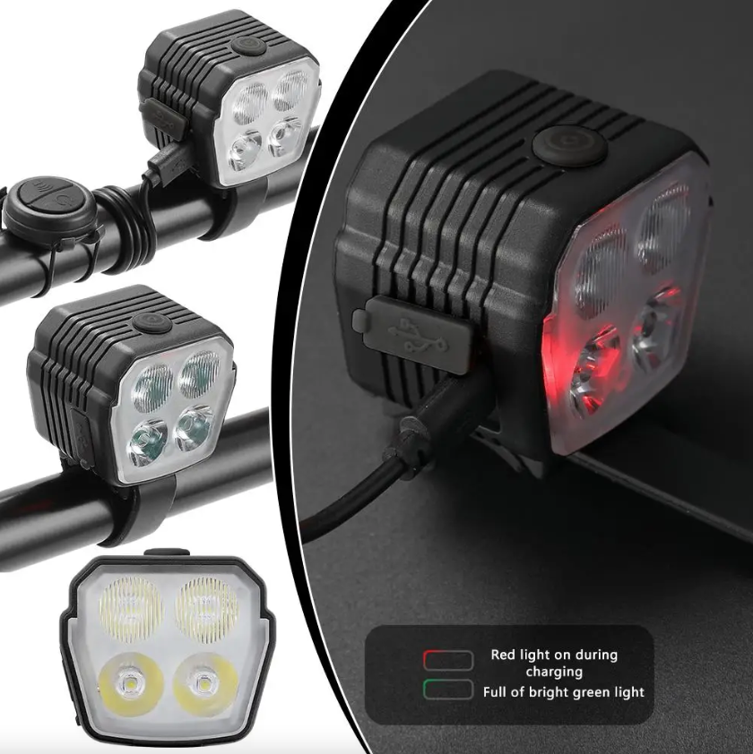 Biciclette Phare Klaxon 2-en-1 VTT Feux de près et de loin 2/4 Lampes Commande par fil à perles Sonnette Klaxon Accessoires vélo