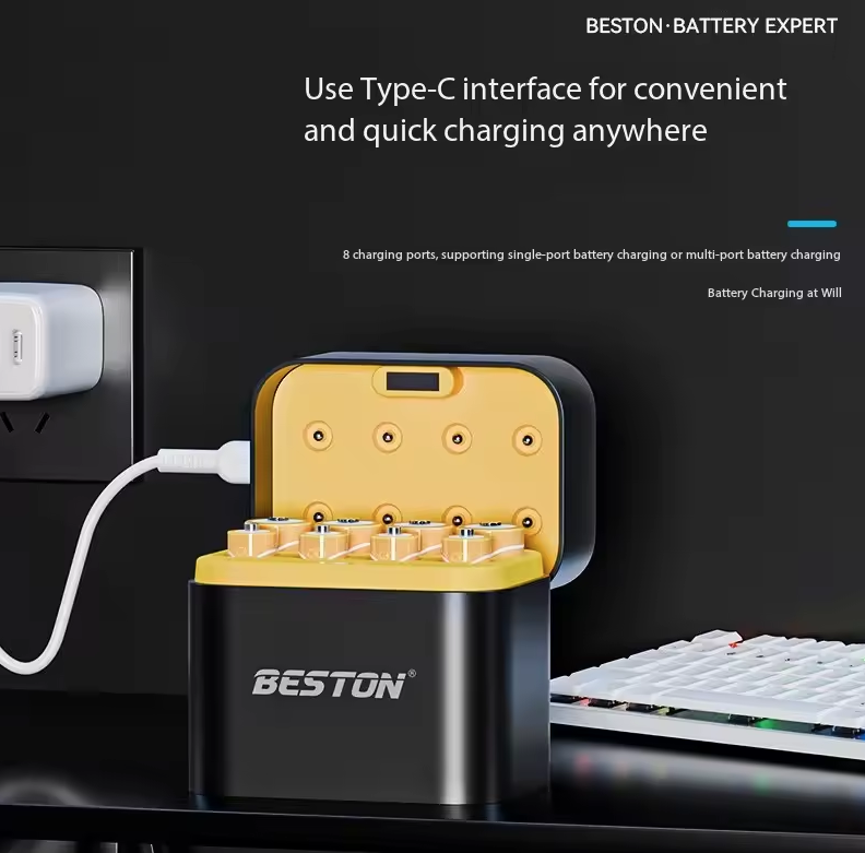 Chargeur intelligent Beston 8 emplacements AA + Piles AA Lithium 3600mWh | Recharge Rapide & Fiable 1.5V