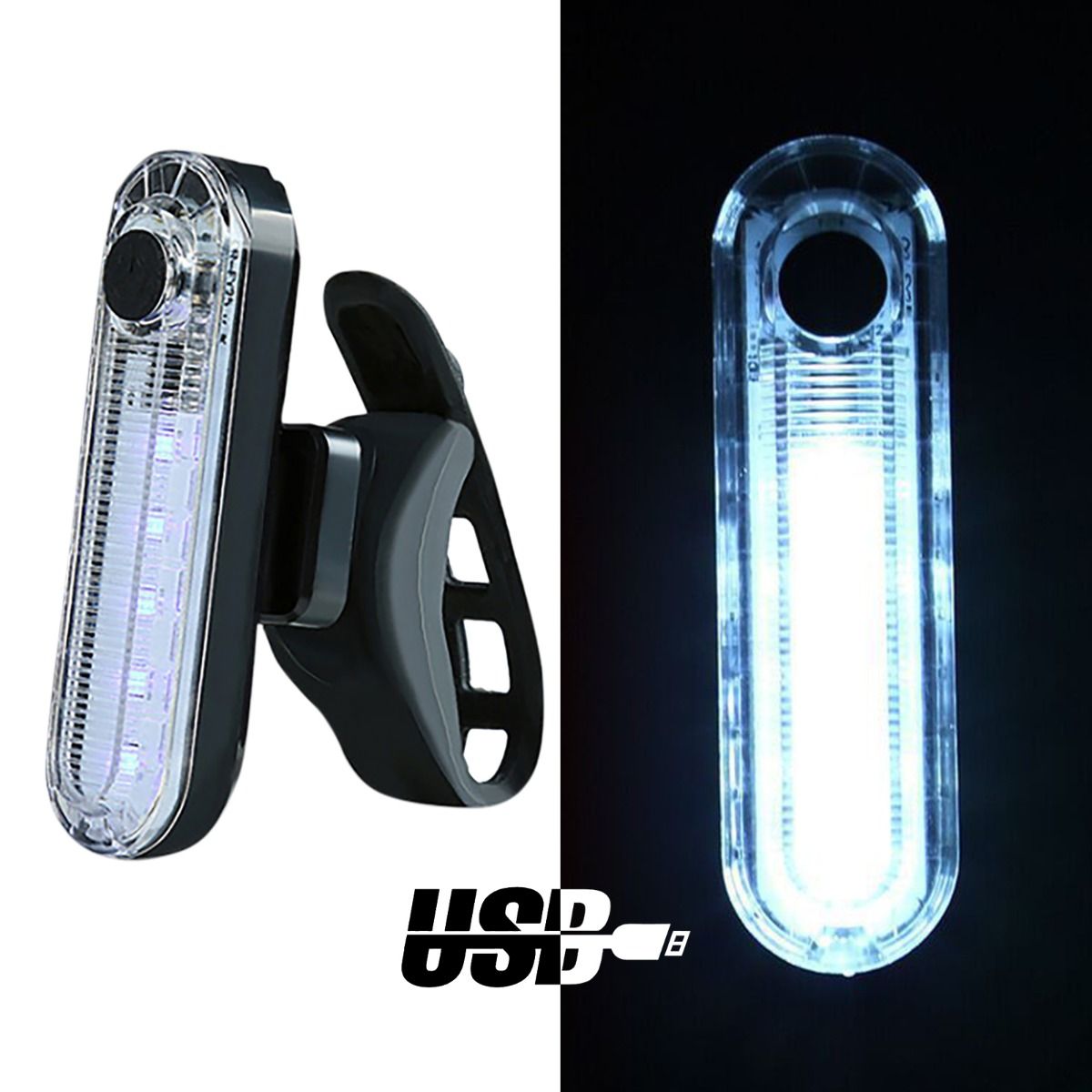 Feu arrière de vélo rechargeable par USB, ultra lumineux, avec technologie LED, design compact pour la sécurité à vélo.