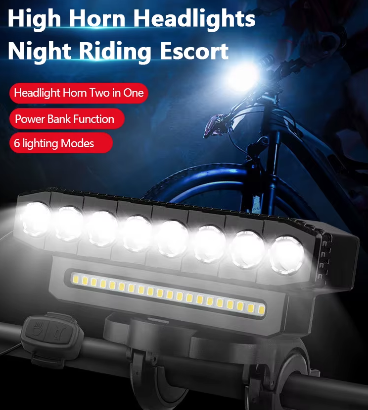 Lampe avant de vélo rechargeable USB avec klaxon cycliste 120 dB, design étanche pour cyclistes et navetteurs urbains