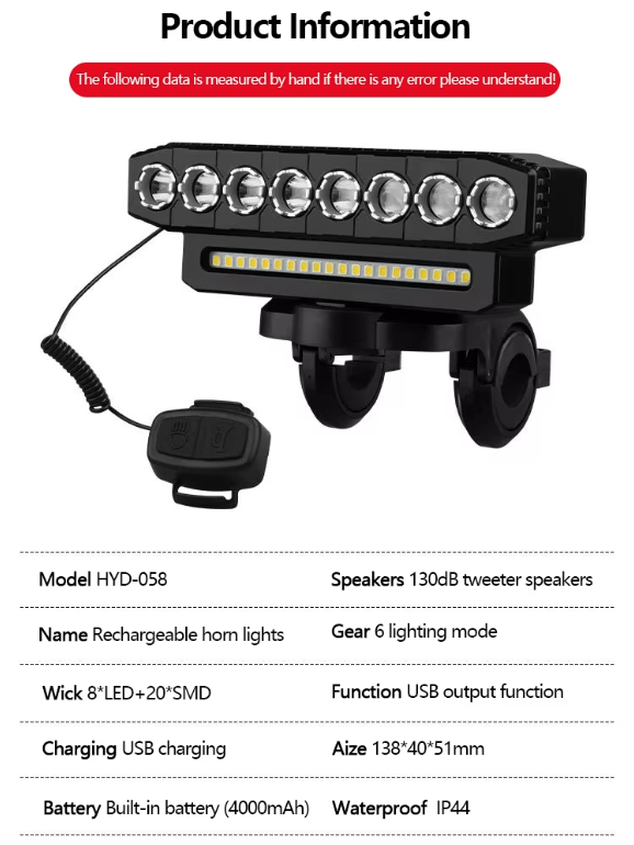 Lampe avant de vélo rechargeable USB avec klaxon cycliste 120 dB, design étanche pour cyclistes et navetteurs urbains