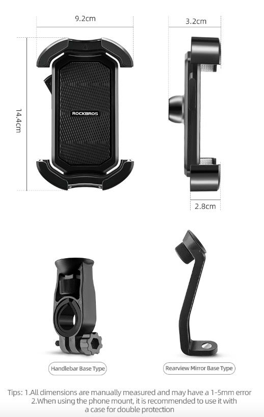 ROCKBROS Support de téléphone vélo sécurisé à rotation 360° antichoc pour 4.7-6.8 pouces pour vélo et VAE aventure