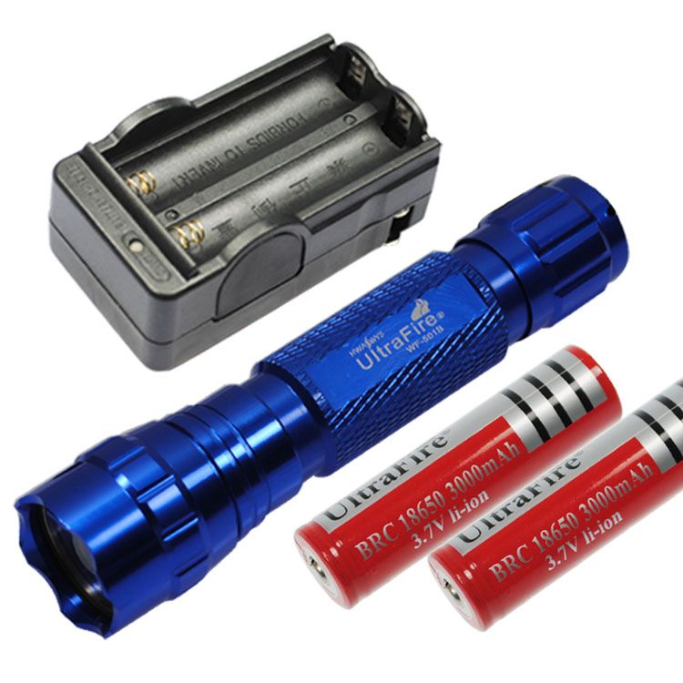 Lampe de poche LED UltraFire 501B multicolore, 1300 lumens, 5 modes, rechargeable, lumière tactique extérieure, équipement de camping.