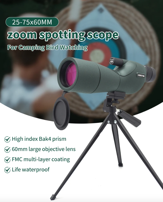 Longue-vue de zoom 25-75x60 avec lentille ED, monoculaire puissant, prisme Bak4, télescope pour camping en plein air et observation des oiseaux