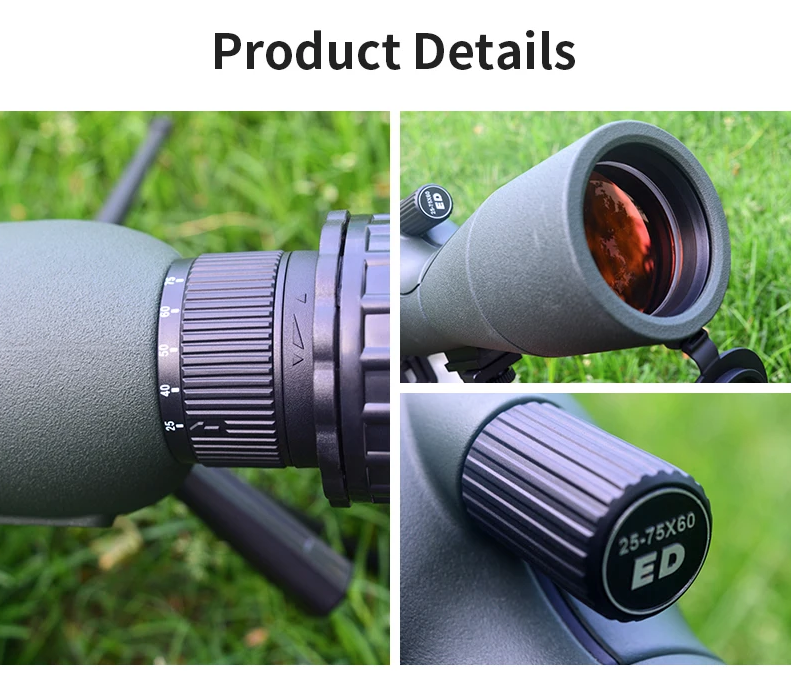 Longue-vue de zoom 25-75x60 avec lentille ED, monoculaire puissant, prisme Bak4, télescope pour camping en plein air et observation des oiseaux