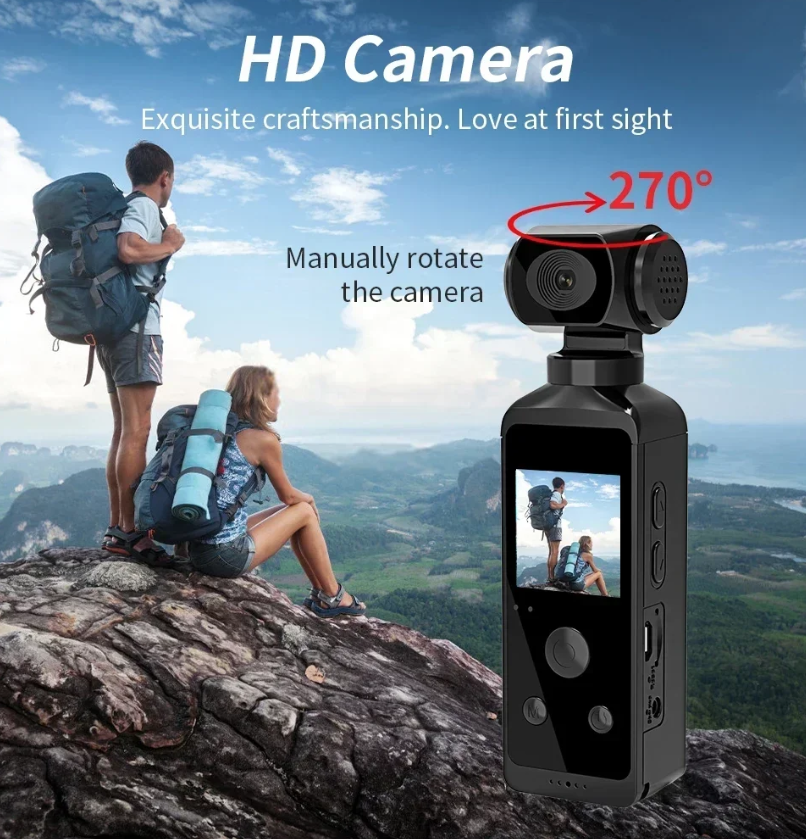 Caméra d'action de poche 4K Ultra HD rotative à 270° Vlog WiFi Mini Caméra Sport pour Casque Voyage Vélo Enregistreur de Conduite