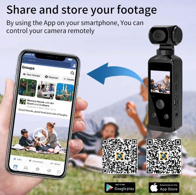 Caméra d'action de poche 4K Ultra HD rotative à 270° Vlog WiFi Mini Caméra Sport pour Casque Voyage Vélo Enregistreur de Conduite