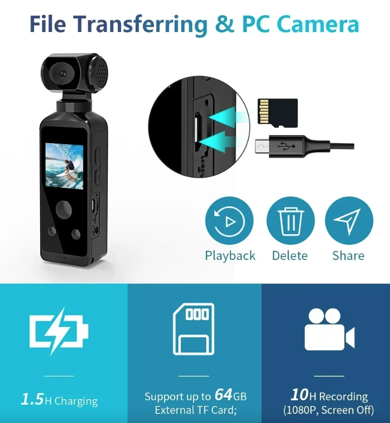 Caméra d'action de poche 4K Ultra HD rotative à 270° Vlog WiFi Mini Caméra Sport pour Casque Voyage Vélo Enregistreur de Conduite