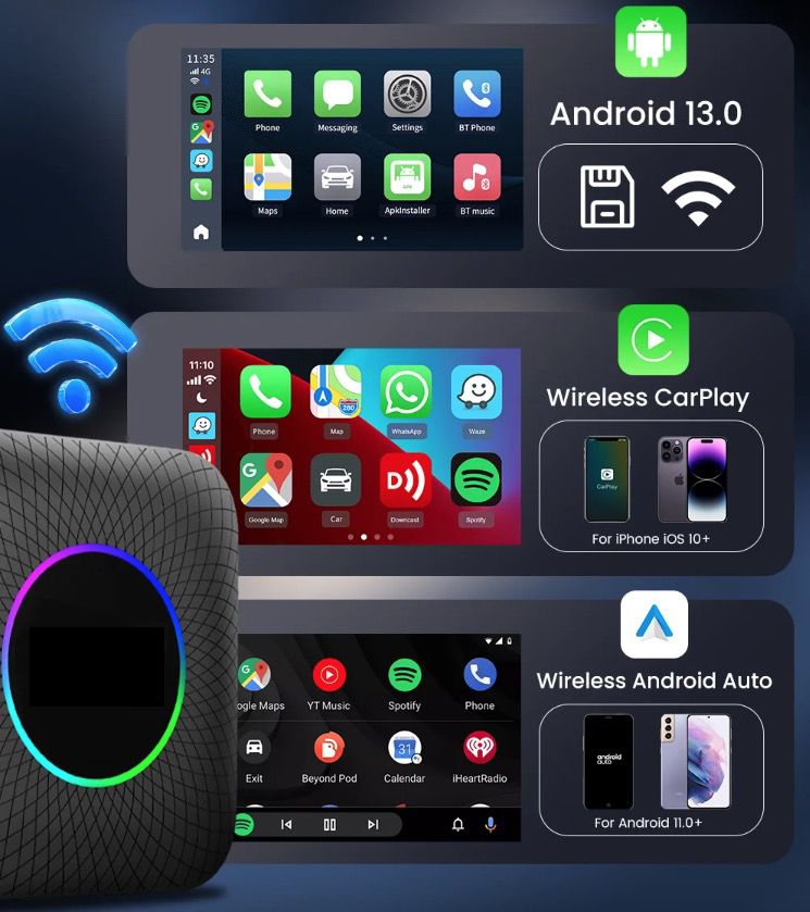 CarlinKit Smart TV Box avec Android 13 filaire vers sans fil CarPlay Ai Box YouTube Netflix Qualcomm 8 cœurs
