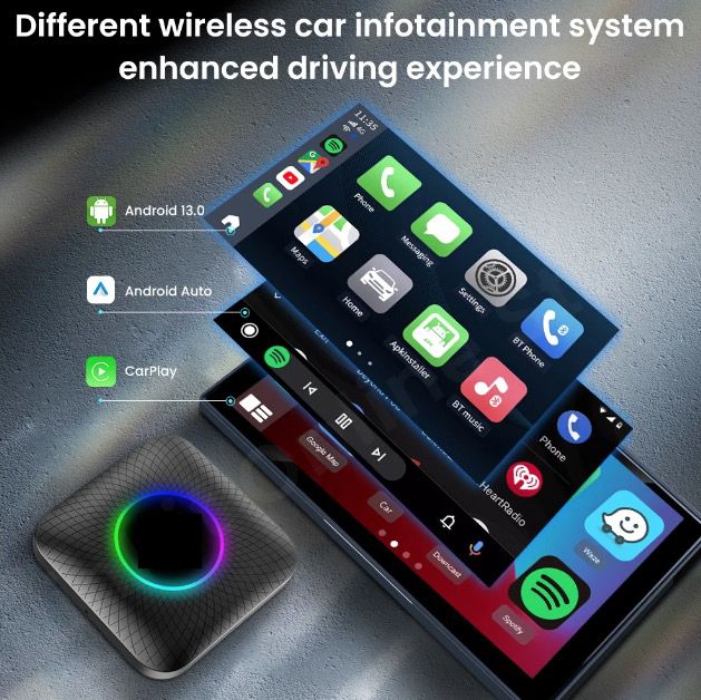 CarlinKit Smart TV Box avec Android 13 filaire vers sans fil CarPlay Ai Box YouTube Netflix Qualcomm 8 cœurs