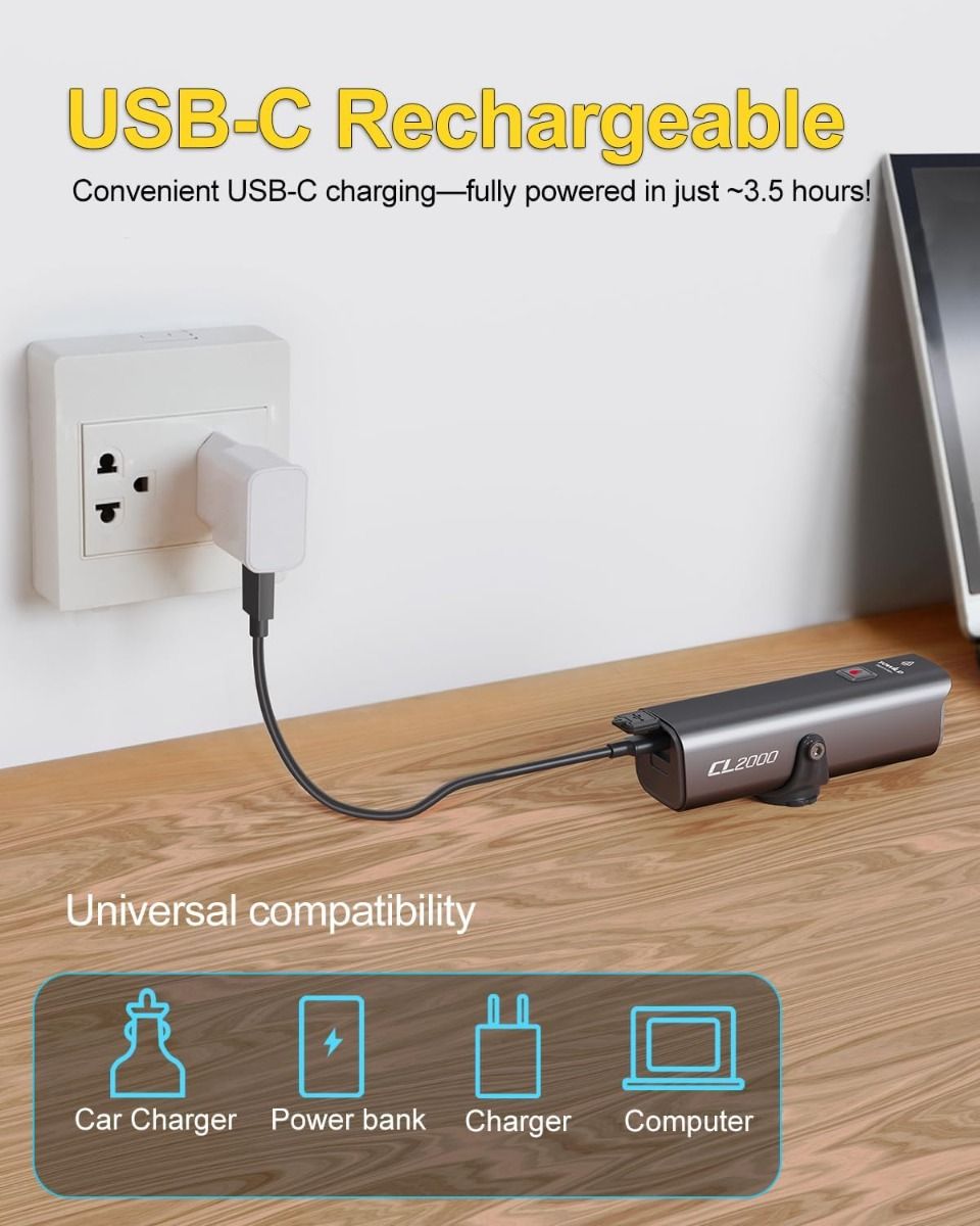 TOWILD CL2000 Phare Vélo 2000LM Super Lumineux Étanche, Lumière Avant VTT Route Cyclisme Nuit