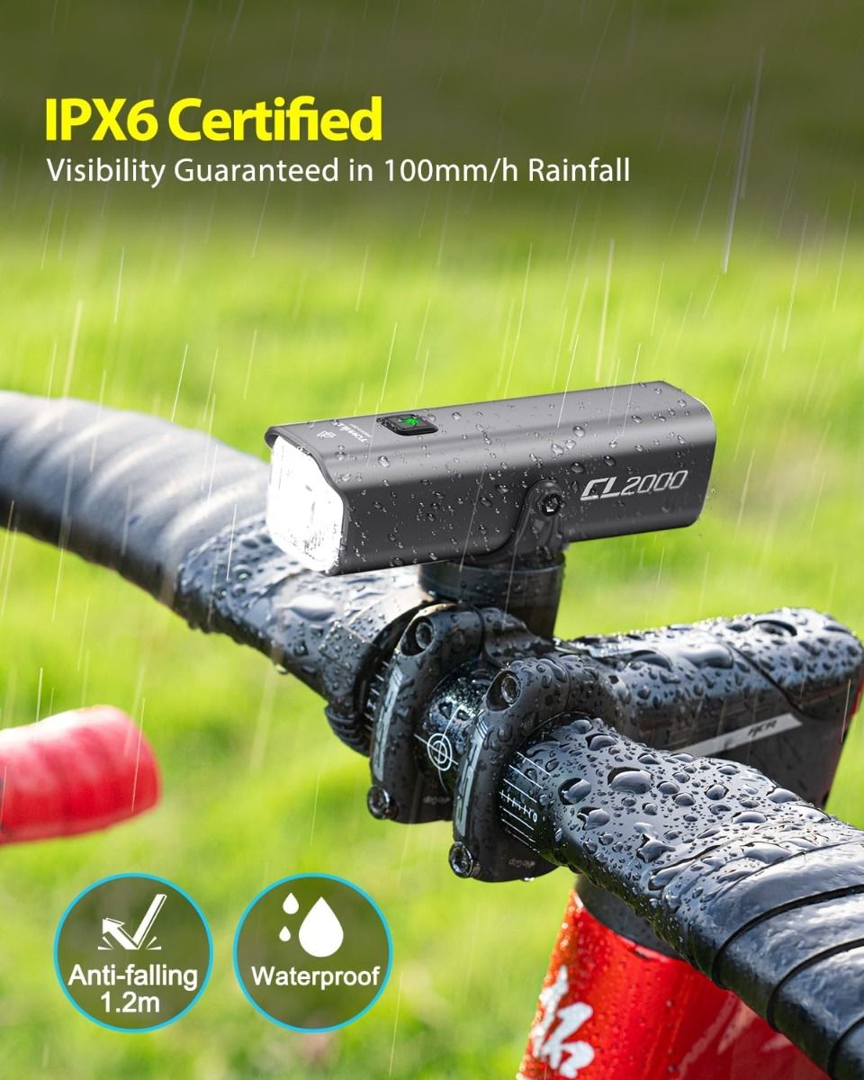 TOWILD CL2000 Phare Vélo 2000LM Super Lumineux Étanche, Lumière Avant VTT Route Cyclisme Nuit