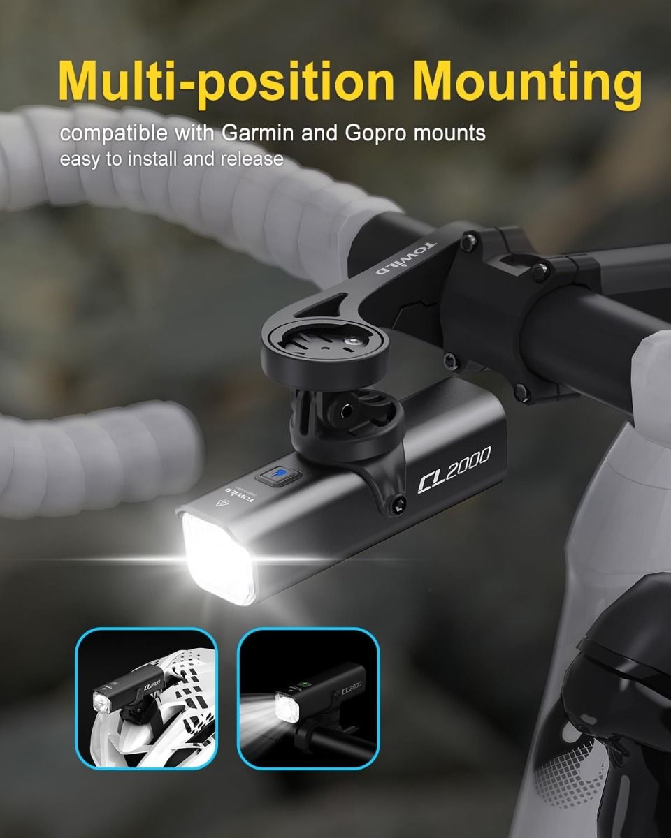 TOWILD CL2000 Phare Vélo 2000LM Super Lumineux Étanche, Lumière Avant VTT Route Cyclisme Nuit