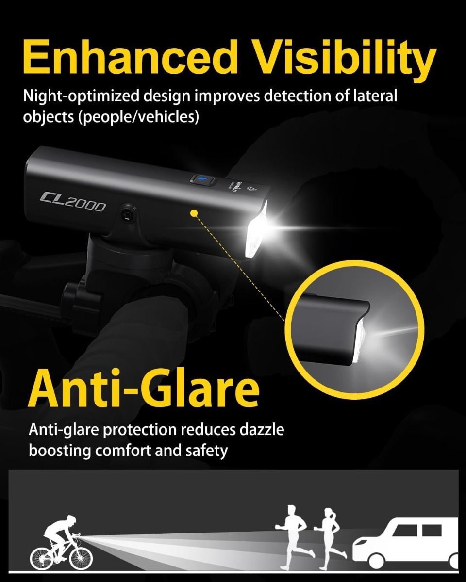 TOWILD CL2000 Phare Vélo 2000LM Super Lumineux Étanche, Lumière Avant VTT Route Cyclisme Nuit