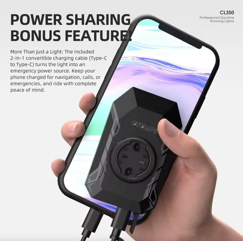 CYCLAMI CL350 Feu avant de vélo 4000mAh avec charge Type-C