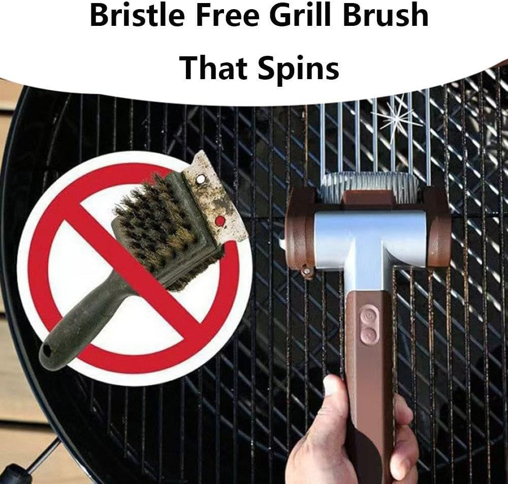 Cordless Electric Grill Brush - Rechargeable with 350 RPM Stainless Steel Roller