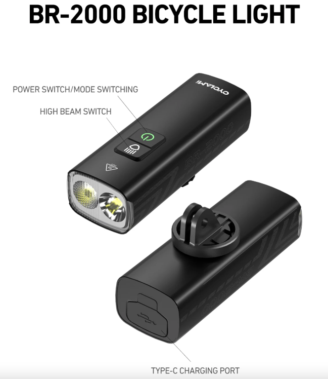 CYCLAMI Feu avant de vélo BR2000 Lampe avant pour vélo Type-C VTT Route Lampe haute visibilité pour guidon Éclairage cyclisme