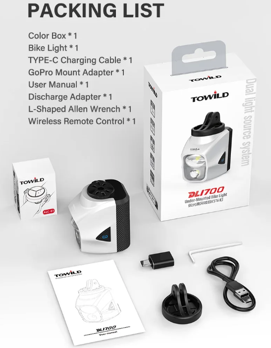 TOWILD DLite 1700 USB Rechargeable, 1900 Lumens - Lampe Vélo Étanche DL1700 pour Cyclisme
