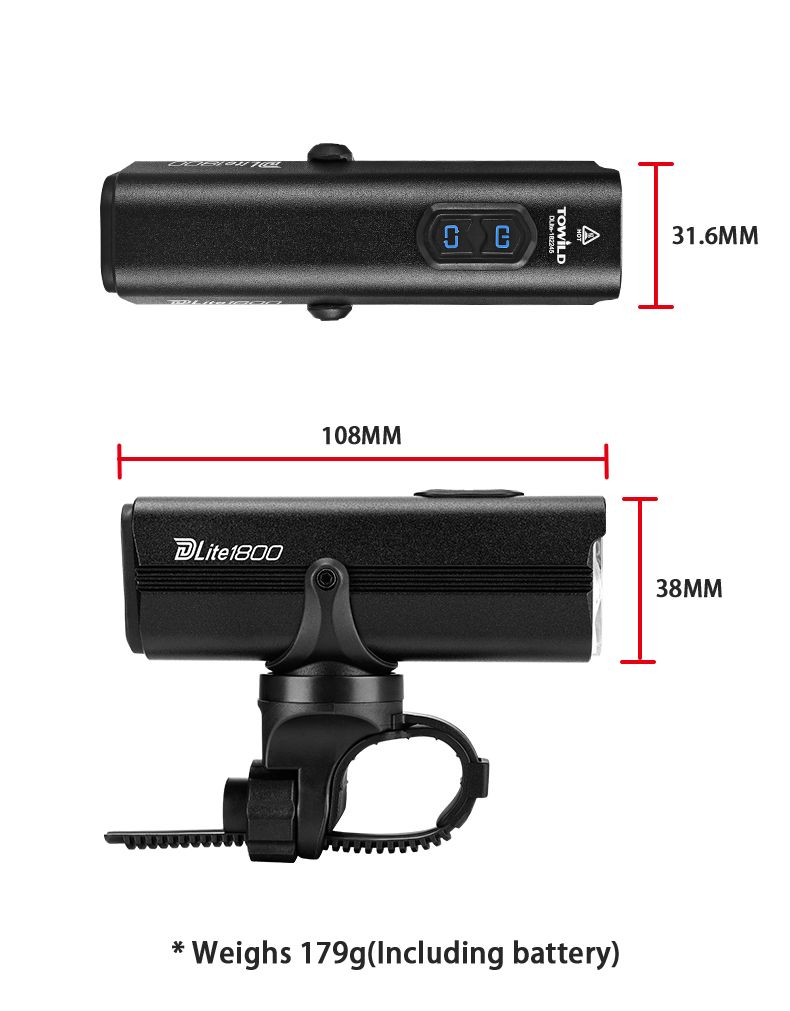 TOWILD DLite 1800 Feu de vélo rechargeable USB 2100 lumens Phare avant étanche Sécurité cycliste Batterie 5000mAh