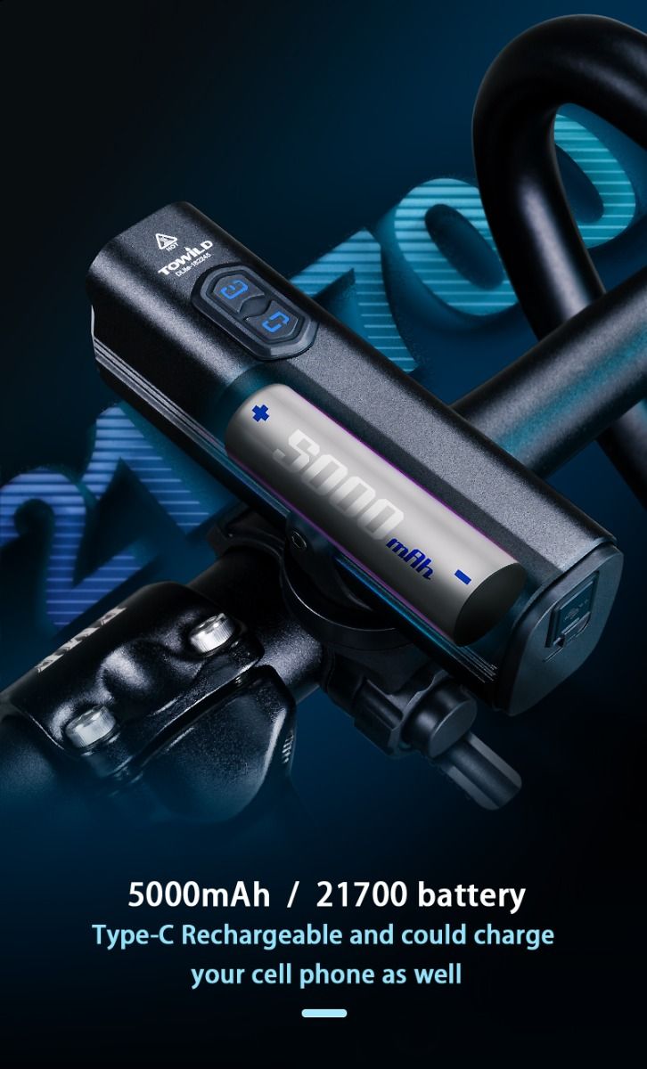 TOWILD DLite 1800 Feu de vélo rechargeable USB 2100 lumens Phare avant étanche Sécurité cycliste Batterie 5000mAh