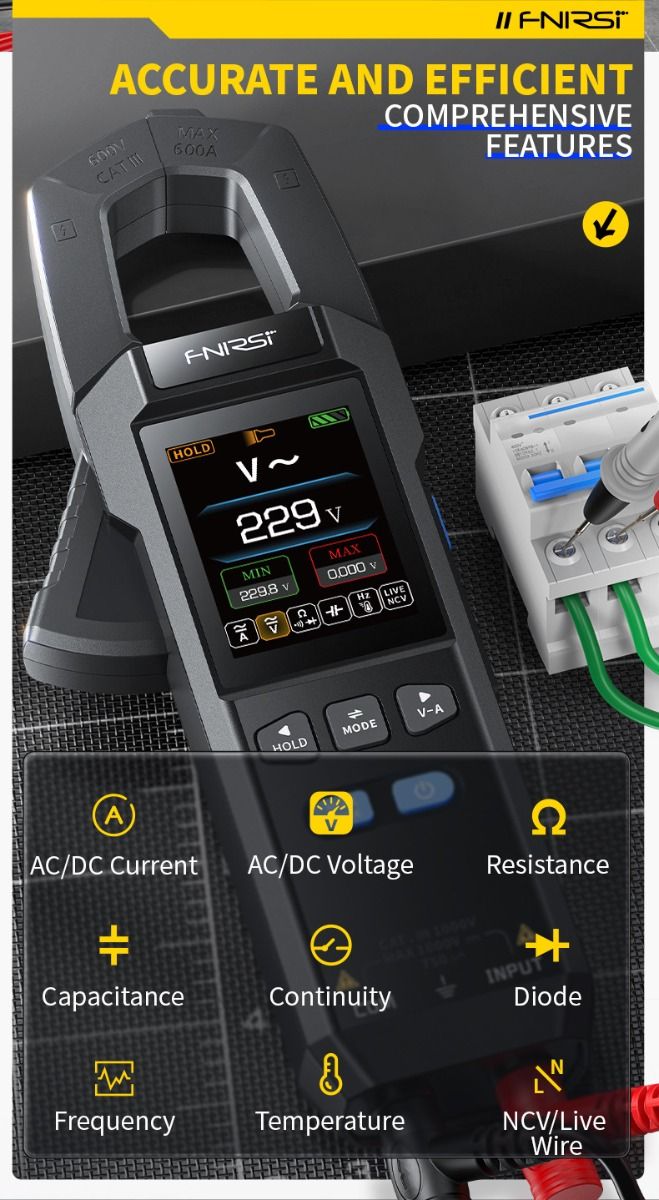 FNIRSI DMC-100 Multimètre Pince Auto Intelligent | Haute Précision AC/DC | Pour Électricien, Bricolage