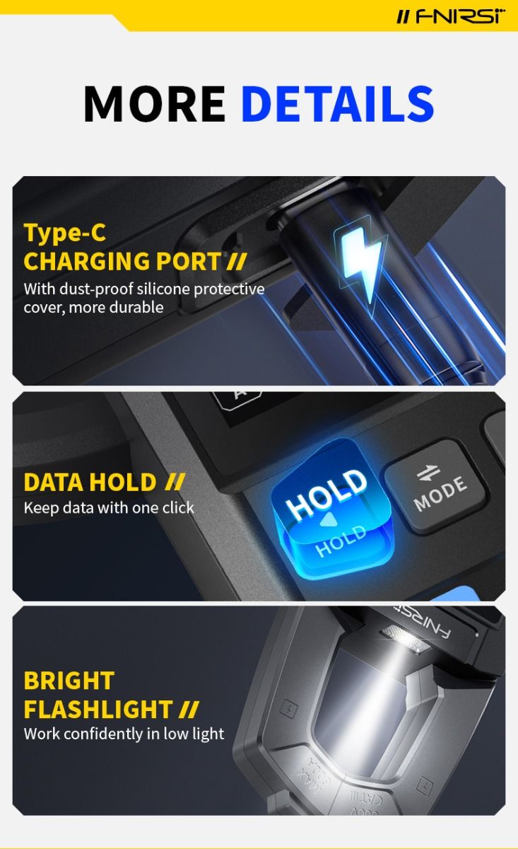 FNIRSI DMC-100 Multimètre Pince Auto Intelligent | Haute Précision AC/DC | Pour Électricien, Bricolage