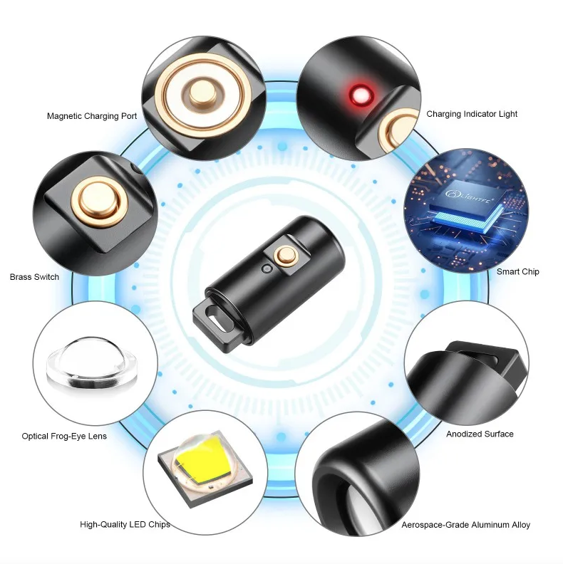 Mini lampe torche LED rechargeable pour camping, randonnée, lampe porte-clés avec collier