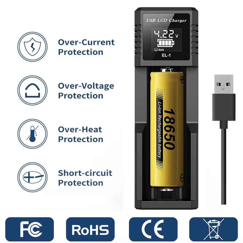 Chargeur intelligent USB à écran LCD, chargeur efficace pour piles 18650, AA, AAA, avec affichage LCD, polyvalent et portable.