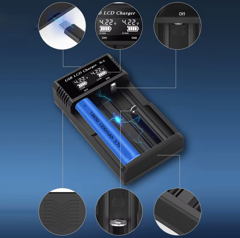 Chargeur intelligent USB à écran LCD, chargeur efficace pour piles 18650, AA, AAA, avec affichage LCD, polyvalent et portable.