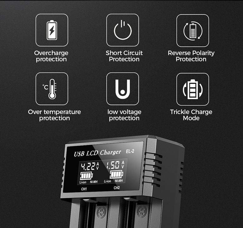 Chargeur intelligent USB à écran LCD, chargeur efficace pour piles 18650, AA, AAA, avec affichage LCD, polyvalent et portable.