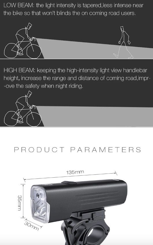 Éclairez votre trajet avec la lampe de vélo EOS530 1000LM, feu avant rechargeable USB étanche, parfait pour le cyclisme.