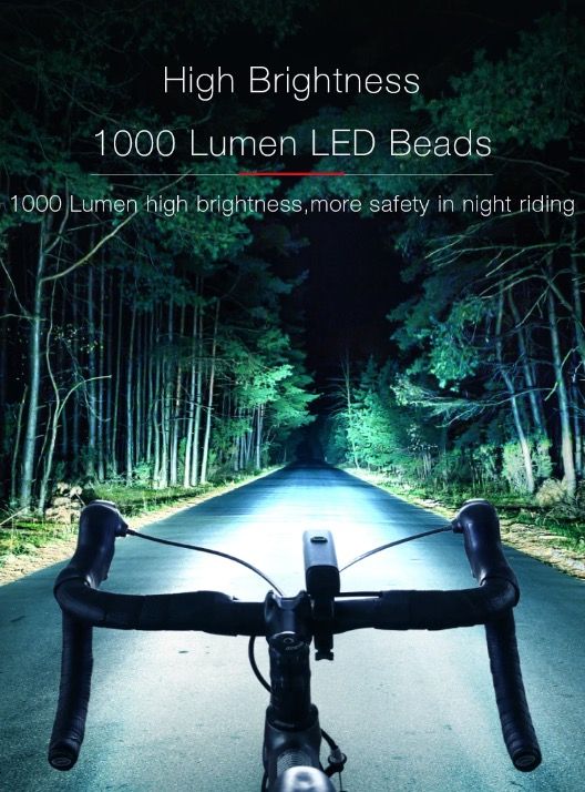 Éclairez votre trajet avec la lampe de vélo EOS530 1000LM, feu avant rechargeable USB étanche, parfait pour le cyclisme.