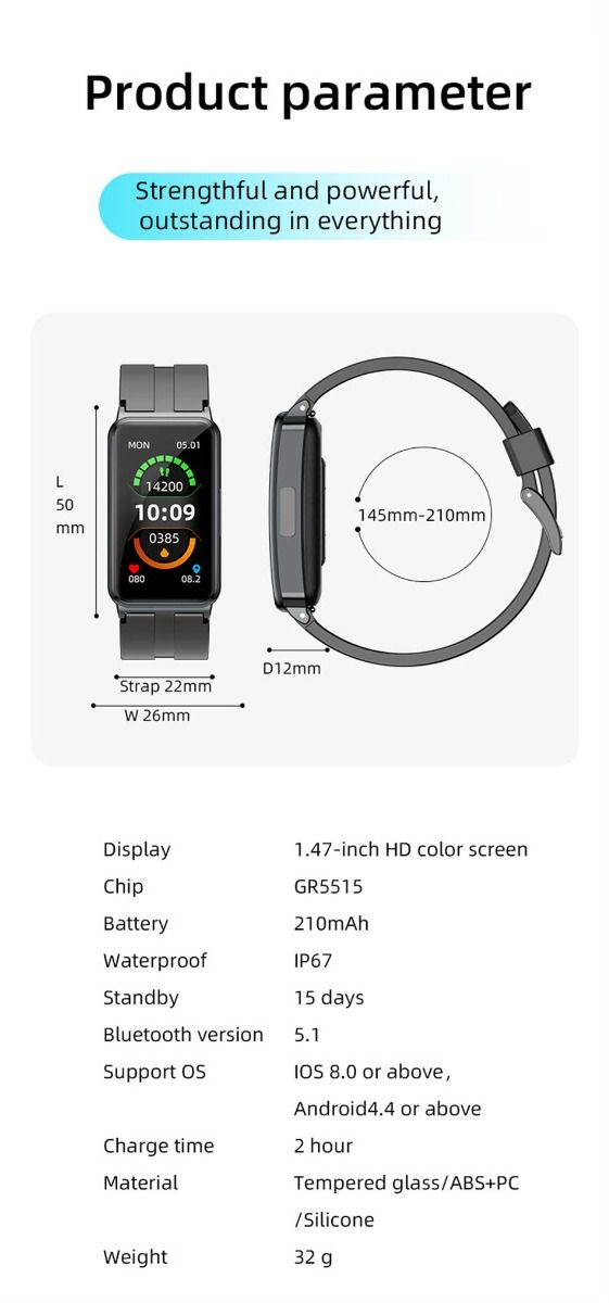 EP01 Montre Connectée Smartwatch Santé ECG PPG Glycémie Température FC Sommeil Sport Fitness Tracker HD 1.47" Android iOS