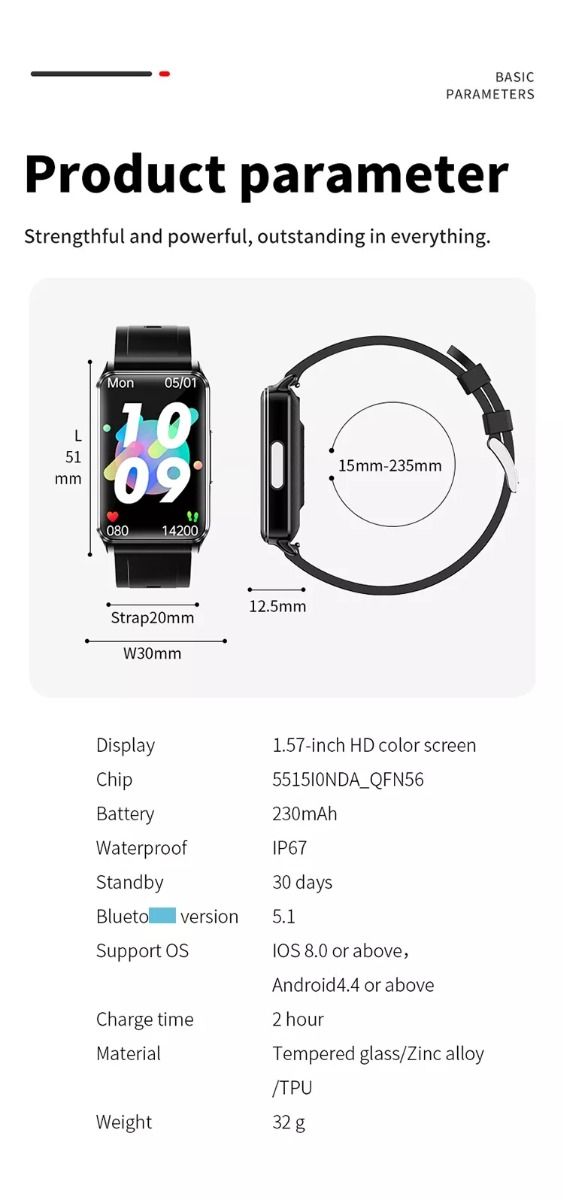 EP02 Smart Watch Glycémie ECG PPG Température Fréquence Cardiaque IPS HD Étanche Fitness Tracker Sommeil/HRV