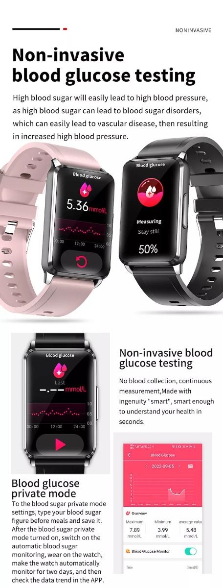 EP02 Smart Watch Glycémie ECG PPG Température Fréquence Cardiaque IPS HD Étanche Fitness Tracker Sommeil/HRV