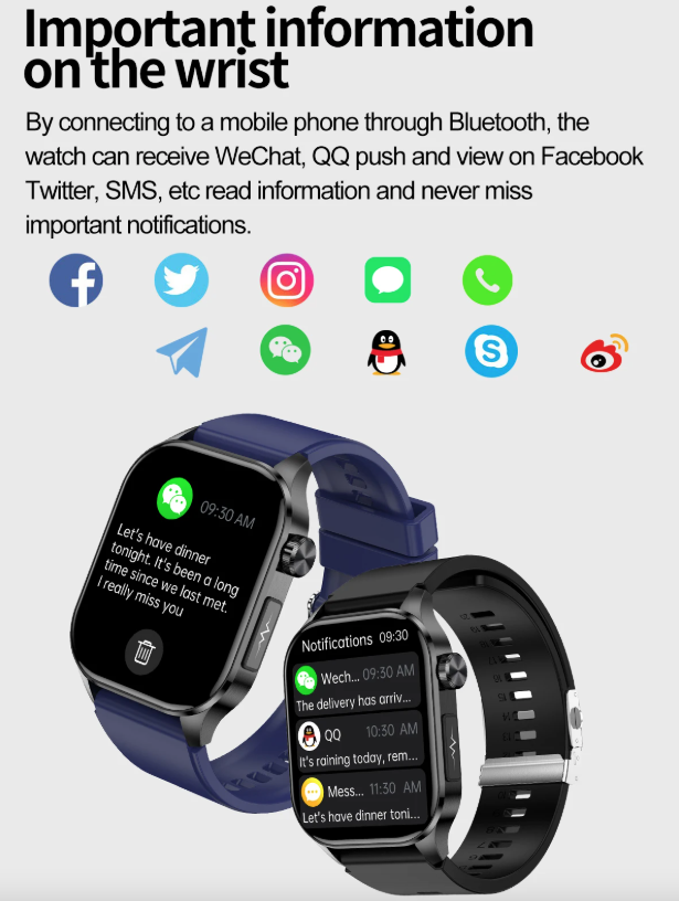 E580 Montre intelligente de glycémie ECG Fréquence cardiaque Tension artérielle IP68 Montre intelligente étanche