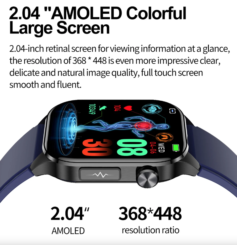 E580 Montre intelligente de glycémie ECG Fréquence cardiaque Tension artérielle IP68 Montre intelligente étanche