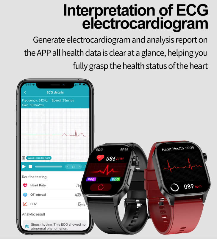 E580 Montre intelligente de glycémie ECG Fréquence cardiaque Tension artérielle IP68 Montre intelligente étanche
