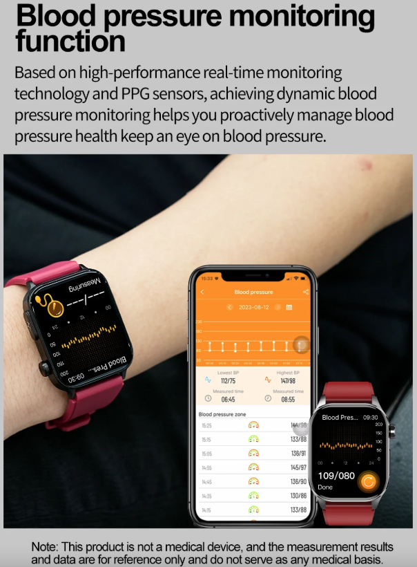 E580 Montre intelligente de glycémie ECG Fréquence cardiaque Tension artérielle IP68 Montre intelligente étanche
