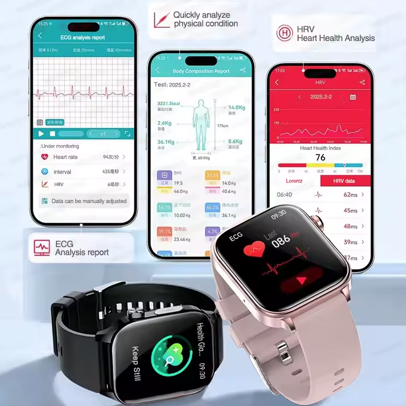ET585 ECG+PPG Montre intelligente de diagnostic de santé IA Hommes Femmes Horloge Lipides sanguins Tension artérielle Acide urique Fréquence cardiaque
